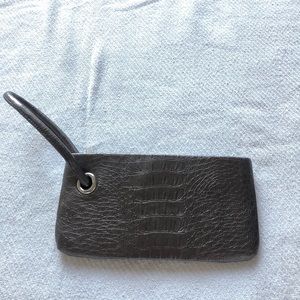 Embossed Snakeskin Pewter Wristlet